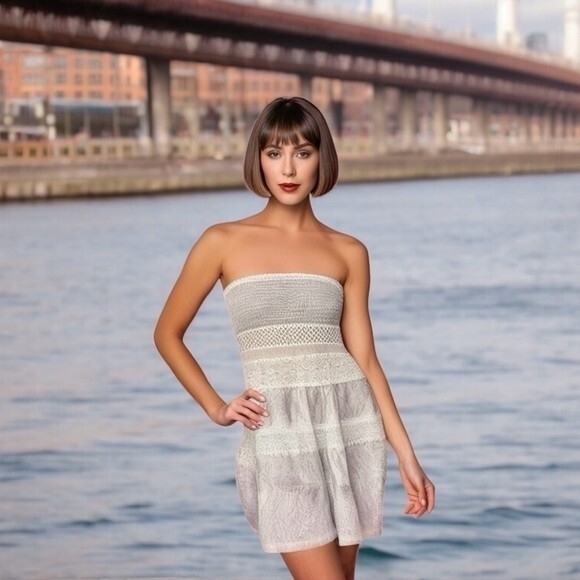 Victoria's Secret Dresses & Skirts - Victorias Secret Strapless White Floral Lace Mini Dress Cotton Fit Flare XS